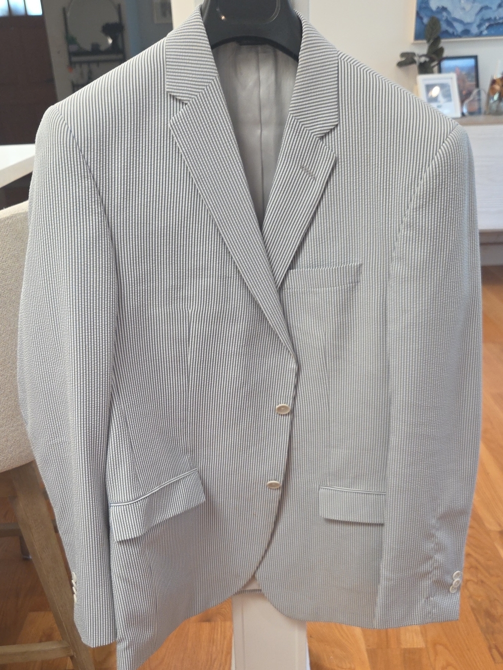 Jack Victor Men's Light Blue & White Pinstripe Seersucker Sport Coat (42L)